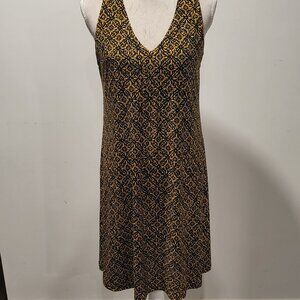 AK Black Dress with Mustard Gold Design, Size 4, Perfect Fall Colors!